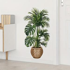 TEMU 1pc 트로피컬 몬스터라 잎 벽 스티커 - 섬세한 꽃 디자인을 갖춘 생기 있는 녹색 자체 접착 스티커, 쉽게 적용 및 제거, 침실, 거실, 욕실 장식, 욕실 장식|트로피컬 스타일|광택 마감, 욕실 장식|모던 미적|생기 있는 색상 디자인, 욕실 장식