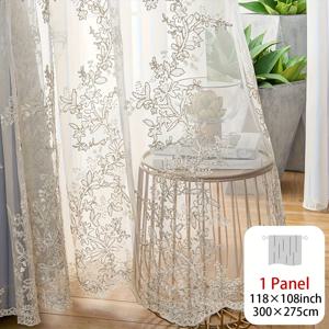 TEMU 1개 공주 자수 실, 상단 후크 매달기 설치, 프랑스 자수 흰색 투명 실 커튼 거실 발코니 침실 완성 레이스 커튼 실