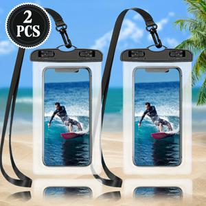 TEMU 2pcs 투명 방수 폰 케이스, 서핑 디자인 - 내구성이 뛰어난 PVC, 가벼움, iPhone 16, 15, 14, 13, 12, 11 Pro Max XS Plus Galaxy 7인치까지, 야외 활동 필수품, 해변 액세서리 | 서핑 폰 케이스 | 부드러운 표면 처리, 해변 액세서리