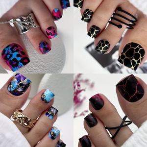 TEMU 96개 프레스온 발가락 네일 스티커 - 여름 그라데이션, 컬러풀 , 대리석 및 추상 패턴 - 세련된 스타일을 위한 패션용 제거 가능한 발가락 네일 랩 - 네일 아트 액세서리