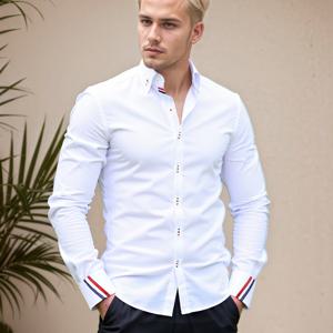 TEMU 남성용 우아한 셔츠 - 대조 컬러 & 커프 , 롱 슬리브 포인트 칼라 비즈니스 & 캐주얼 웨어, 세탁기 사용 가능 올시즌 맞춤형 턱시도풍 없는 셔츠, 직장, 결혼식 및 정장 이벤트용