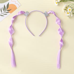 TEMU 1팩 스위트 스타일 나비 참 브레이드 가발 헤어밴드 - 귀여운 장식 머리띠와 태슬 포니테일, 혼합 색상 (보라 & 핑크), 반짝이는 라인스톤 악센트, 소녀용 헤어스타일 및 액세서리에 완벽한 화려한 헤어피스, 빗 부착 헤어피스