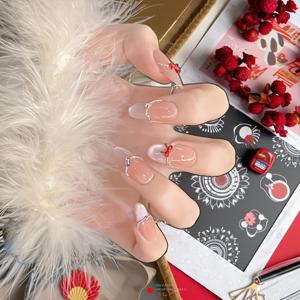 TEMU 10개 알몬드 모양의 프레스 온 네일, 중간 길이, 누드 & 핑크 컬러 블록 디자인, 고광택 마무리, 고양이 눈 비즈 체인 액세서리, 여성용 풀 커버 네일, 쉽게 적용 및 제거, 네일 아트, 네일 카