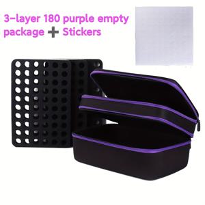 TEMU 3단 180구멍 크로스 스티치 보관 가방 - 대용량 휴대용 메이크업 정리함, 충격 방지 내구성 나일론 케이스 (보라/청록색), 스티커 포함, 화장품 및 바느질 용품 수납용, 컴팩트 디자인, 견고한 구조, 공예 애호가를 위한