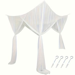 TEMU 사각 모기장 1개, 4개의 틈새, 천장에서 매달리는 세련된 흰색 침대 커튼, 퀸/킹 사이즈 침대에 적합, 매우 내구성이 뛰어난 폴리에스터 재질.
