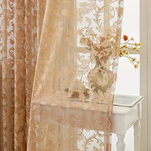 TEMU 1패널 레트로 럭셔리 자카드 플로럴 시스루 커튼, 로드 포켓 디자인, 거실·침실·발코니·주방 실내 장식용