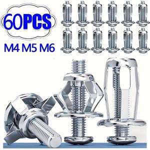 TEMU 60개 플랜지 나사 및 너트 세트 - M4, M5, M6 확장 플러그 너트 크로스 리벳 디자인, 번호판, 중공 벽 철제 조명, 라이트 베이지 , 빌보드용 - 안전한 그립 & 방청성, 내구성 있는 볼트, 건설 전문가를 위한 설계