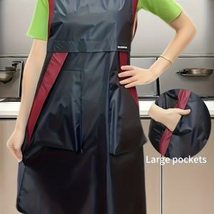 TEMU 여성용 PVC 고품질 & 민소매 재킷 - 우아한 단색 주방 작업복, 포켓 포함, 탄력 있는 커프스, 가을/겨울 보호 커버, 요리 및 가정용, 대조 색상 디자인, 실용적인 포켓, 현대적 주방복, 청소 용이, 직장 복장, 레스토랑 스태프