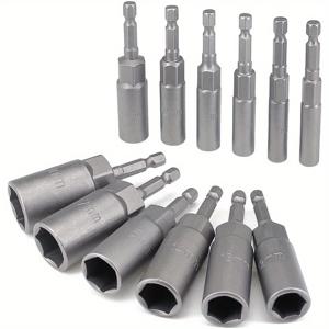 TEMU 12피스 딥 소켓 세트 6-19mm 육각 너트 세터 드라이버 드릴 비트 세트, 1/4 헥스 샹크, 롱 리치 임팩트 드라이버 너트 러너 볼트 추출기 소켓 파워 툴, 퀵 체인지