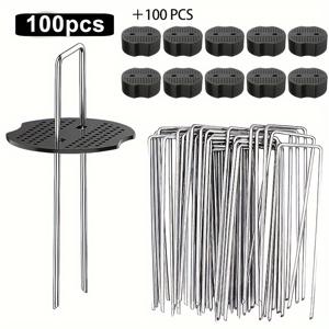 TEMU 100개 (50개 U형 지상 나일 및 50개 워셔) 주석 도금 금속 U형 지상 나일 - 야외 텐트, 정원 재료, 경관 천, 잡초 방지, 내구성 있는 고정 나일, 워셔가 있는 중량 U형 주석 합금 텐트 스테이크, 매우 강하고 내구성이 뛰어납니다