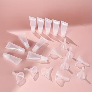 TEMU 10팩 5ml 투명 립글로스 튜브 + 깔때기 10개 세트 - 누수 방지 리필 가능, 정밀 발림용 테이퍼드 팁, 여행용 & 재사용 가능한 립스틱/밤/세럼/DIY 뷰티 용품, 휴대용 화장품 보관, 슬림한 디자인