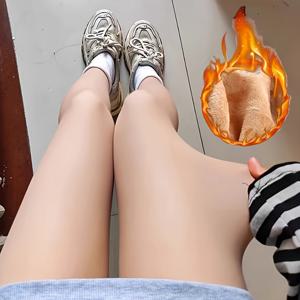 TEMU 울트라 두꺼운 플리스 안감 누드 컬러 레깅스 한 켤레 - 포근하고 따뜻한, 가을과 겨울에 완벽, 사계절용 편안함, 손세탁 또는 드라이클리닝 가능, 사계절용 레깅스| 디자인|신축성 있는 원단, 청소년용