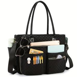 TEMU 여성을 위한 전문가용 토트백, 15.6인치 노트북에 적합, 직장, 간호 및 대학에 이상적입니다. 단열 포켓이 특징이며 블랙 색상의 메신저백 또는 브리프케이스로 사용할 수 있습니다.