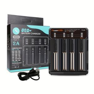 TEMU 1개 POWERKAN 니켈 수소/리튬 배터리 믹스 충전기, 4슬롯 LED 스마트 타입 식별, 3.7V 리튬 이온 및 1.2V 니켈 수소/니켈 카드뱀 배터리 호환, 3.7V-4.2V 원통형 리튬 배터리 및 1.2V 니켈 수소/니켈 카드뱀 AA AAA 멀티모델 스마트 충전기