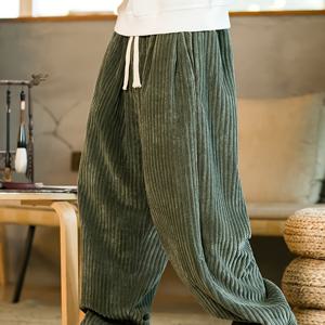 TEMU 남성용 빈티지 코듀로이 러그솔 팬츠 - 와이드 레그 루즈핏 겨울 바지, 코듀로이 하단, 논스트레치, 가을/겨울용, 캐주얼 & 캐주얼 웨어 (세탁기 사용 가능)