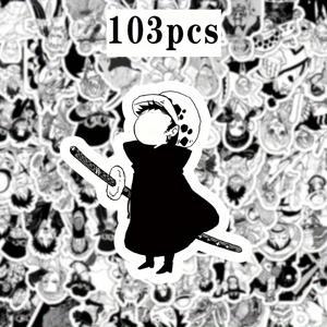 TEMU 103개 블랙 앤 화이트 애니메이션 장식 스티커 고품질 PVC 방수 데칼 | , 스케이트보드, 기타, 자전거, 헬멧용 다기능 DIY 장식|자전거헬멧