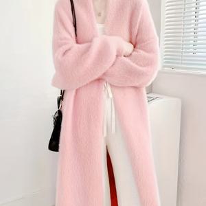 TEMU 2025년 신제품 - 고급 핑크 미크-소프트 카디건, V넥, 긴팔, 루즈핏, 두꺼운 및 다용도로 가을/겨울, 캐주얼 스타일, 벨트 없음, 단색, 겨울 아우터웨어 | 편안한 핏 카디건 | 부드러운 질감