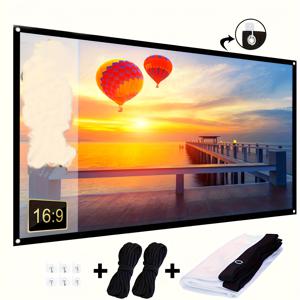 TEMU 60인치 프로젝션 스크린, 홈시어터 프로젝터 스크린, 접이식 휴대용 주름 방지 실내/야외 양면 비디오 프로젝션, 가정, 파티, 사무실용, 설치 액세서리 포함