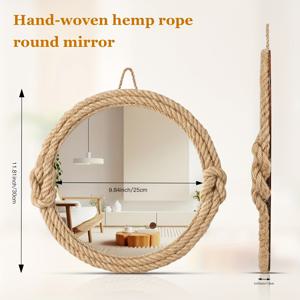 TEMU 1개 레트로 미러 - 원형 해양 헴프 로프 프레임 벽 장식, 광택 유리 욕실 & 거실 거울, 전기 필요 없음, 코스탈 보호 홈 데코