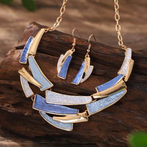 TEMU 2개 귀걸이와 목걸이 여성용 보석 세트 - 구리 합금 기하학적 불규칙한 직사각형 디자인, 생일과 데이 선물에 적합, 패션과 다용도로 사용 가능