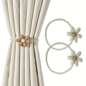 TEMU 꽃무늬가 있는 자석 커튼 타이백 2개 세트 - 우아한 베이지 폴리에스터 코드 홀더, 홈, 침실, 사무실 장식용 - 실내/외부 사용, 커튼 액세서리, 커튼 타이 백 블랙, 커튼 홀드백, 커튼 타이 백/타이백, 방 장식/홈 장식/미적 방 장식, 침실 장식, 자석 커튼 타이백, 커튼 부착, 커튼 액세서리, 커튼 오프너