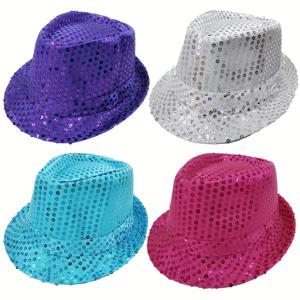 TEMU 4개입 스팽글 페도라 모자 | 1970년대 스타일 보우러 캡 남녀 공용, 파티 및 무대 공연에 적합, 손세탁 가능