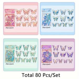 TEMU 80팩 (80장) - 투명 고품질 PET 유사 접착 스티커 - 파스텔 블루, 퍼플, 핑크, 골든, 터키즈, 틸 - 스크랩북, 카드, 저널, DIY 공예, 선물 장식용 - 우아한 꽃무늬 디자인 - 일회용, 광택 마감, 반짝임 효과