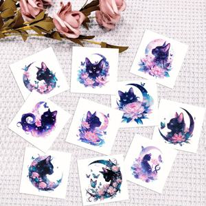 TEMU 10개입, 신비로운 달 고양이 나비 임시 문신, 재미있는 소품, 남녀 공용 문신, 깜짝 선물, 바디 메이크업 매치, 방수 및 3~5일 지속