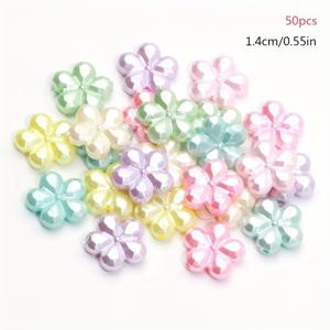 TEMU 50개 14mm 멀티컬러 5꽃잎 아크릴 구슬 - DIY 공예용 구슬, 주얼리 만들기, 키링, 폰, 캡슐 & 꽃잎 (씨앗 비딩 호환) - 색상 고정, DIY 공예에 적합