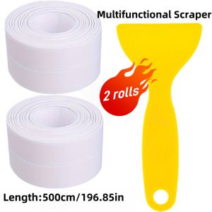 TEMU 2롤 - 1.5 x 196.85인치 방수 및 습기방지 테이프, 다목적 스크래퍼 포함, 주방 및 욕실 밀봉, 화장실 조인트, 코너용, 즉시 부착 가능, 접착식 디자인