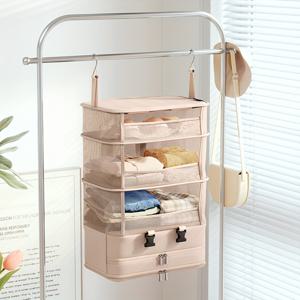 TEMU 1pc 접이식 다기능 보관 가방 - 다층 분할 매달리기 정리함, 지퍼 잠금, 손잡이 및 후크, 비즈니스 여행 및 옷장 정리에 이상적, 컴팩트 여행 정리함 | 핑크 직물 정리함 | 지퍼 잠금 가방, 여행 정리함 보관