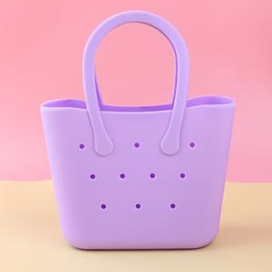 TEMU 1개 가벼운 비치 토트백 - 소프트 실리콘 핸드백, 더블 핸들, 베이지/ 솔리드 컬러 - 수영장, 쇼핑, 일상용 쉬운 세척 가능, 넉넘치는 내부 공간, 퍼포레이티드 디자인, 캐주얼 비치웨어, 내구성 있는 소재, 다목적 , 청소년을 위한 야외 활동 애호가