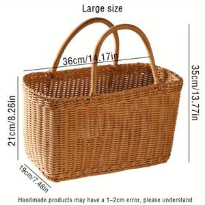 TEMU 초다기능 라탄 스타일 손잡이 수납 바구니! 피크닉, 야외 수확, 해변 사진 촬영, 홈 정리 4가지 시나리오에 완벽. 크리스마스, 추수감사절, 부활절 쇼핑에 이상적인 선물. 데이트립부터 거실 간식 정리까지 4-in-1 다용도