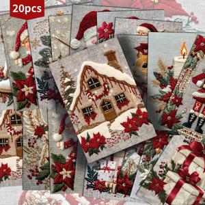 TEMU 20팩 빈티지 크리스마스 모조 자수 엽서 - 4x6 인치 레트로 잡지 저널 용지, 클래식 핀업 일러스트, 스크랩북 & 공예용 수집 가능한 장식 그림 카드