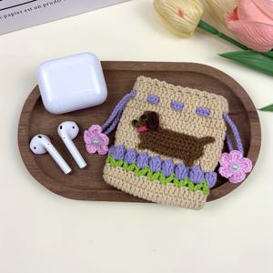 TEMU 핸드메이드 크로셰 닥스훈트 & 플로럴 코인 파우치 - 이어폰, 동전, 보석용 미니 지퍼 파우치 - 애견인을 위한 귀여운 선물, 컴팩트 패브릭 수납 가방