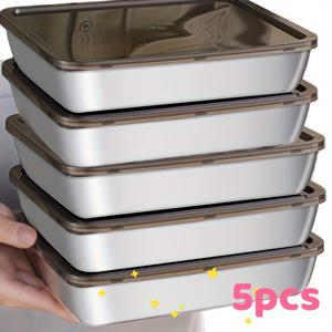 TEMU 5개 스테인리스 스틸 식품 보관 용기 세트 - 누출 방지, BPA 프리, 재사용 가능, 세척 용이, 쌓을 수 있는 주방 정리함 (과일, 육류, 채소 보관용), 야외, 캠핑 및 가정용으로 적합, 크리스마스 및 새해 선물로 이상적, 밀폐용기|냉장고|냉동고|캠핑냉장고