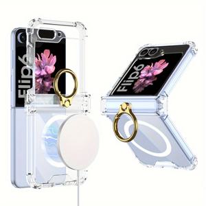 TEMU Airbag 스위블 사이드 링용 무선 충전 풀 커버, 삼성 갤럭시 Z 플립6/플립5/플립4/플립3 5G 시리즈 케이스와 호환 가능, 투명하고 슬림한 디자인으로 편안한 그립감 제공, 다양한 캔디 색상으로 제공