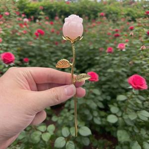 TEMU 1개 천연 핑크 로즈 쿼츠 장미 꽃잎 골드 가지 잎 장식용 루즈 인조 - 휴일 선물, 보석 제작, 홈 데코 및 선물 주기에 이상적, 보석 제작 재료