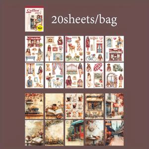 TEMU 스티커, 커피숍 스토리 시리즈 테마 스티커 북, 스크랩북 액세서리, 노트북 스티커 다양한 장면에 적합한 폰 케이스 및 물컵 데칼, 사진 앨범 일기 장식 노트북, 쓰레기 일기 예술 및 공예 스티커, 스크랩북 시트, 학교로 돌아가기