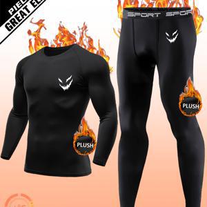 TEMU 2개 남성용 보온 베이스 레이어 세트 - 스포츠 로고 & 고딕 스마일 프린트, 스키, 아이스 스케이트 & 하이킹용 플리스 안감, 극한한 추위 운동 및 스키 베이스 레이어 (24시간 열 보존)