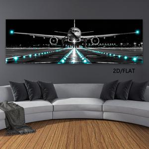 TEMU 2D 플랫, 1개 대형 항공기 착륙 캔버스 프린트 포스터 - 모던 어비에이션 벽 장식 (다크 블루 & 틸 러닝 라이트), 거실·침실·사무실 인테리어용 액자 없는 공항 그림, 매력적인 시각 효과의 비행기 , 홈 데코