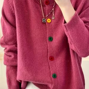 TEMU 플러스 사이즈 - 여성용 레트로 컬러풀 버튼 가디건, 생기 넘치는 단추가 있는 짧은 라운드넥 스웨터, 부드럽고 신축성 좋은 소재, 캐주얼 & 포멀한 아웃핏을 위한 우아한 가을 겨울 레이어링 아이템, 카디건 스웨터, 가을 패션, 클래식 스웨터, 편안한 재질, 스타일리시 탑, 패션 애호가를 위한|가디건|반팔니트|빅사이즈