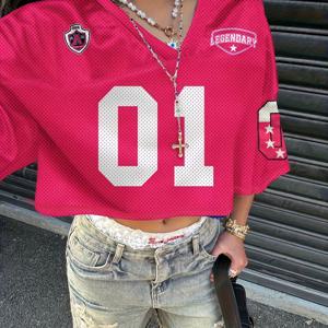 TEMU 여성 빈티지 저지 티셔츠 - 핑크색, 숫자 01 - 가볍고 통기성 좋은 원단 - 캐주얼 스포티한 운동복, 일상복 필수템 - 올 시즌 데일리