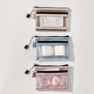 TEMU 3개입 투명 메쉬 이중 레이어 ID 카드 홀더, 다양한 색상, 명확한 보관, 비즈니스 카드 & 소품 정리용, 여권 파우치, 출퇴근 액세서리, 미니멀 디자인, 지퍼 클로저
