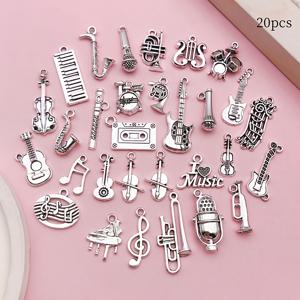 TEMU 팩당 20개 혼합 색상 음악 악기 기타 노트 합금 펜던트 DIY 창의적 재미 귀걸이 목걸이 키체인 액세서리 펜던트