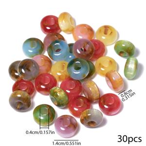 TEMU 30개 8x14mm 혼합 색상 고급 대형 구멍 레진 비즈, 평면 로델리 루즈 스페이싱 비즈, DIY 팔찌·목걸이·귀걸이 제작용 주얼리 소재