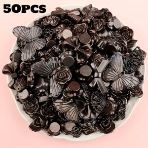 TEMU 50개 고딕 다크 로즈, 나비 & 컷아웃 비드 장식 액세서리 - 바로크 블랙 DIY 헤어클립, 폰 케이스, 머그컵 및 공예 프로젝트용