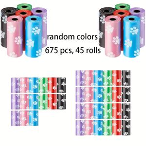 TEMU 300개/20롤, 675개/45롤 일회용 강아지 배변 봉투, 소형견 애완 동물 배설물 야외 산책 여행용, 혼합 색상 발자국 스타일 플라스틱 쓰레기 봉투