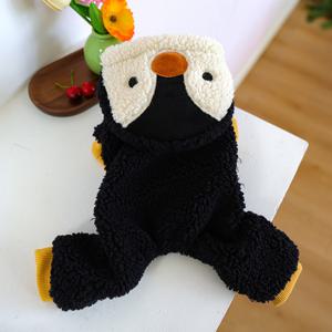 TEMU 귀여운 펭귄 강아지 코스튬 겨울용 따뜻한 옷 - 두꺼운 폴리에스터 스노우 슈트, 스냅 버튼 디자인, 흑백 오렌지색 부리와 발바닥 소형견 크리스마스 & 캐주얼 웨어