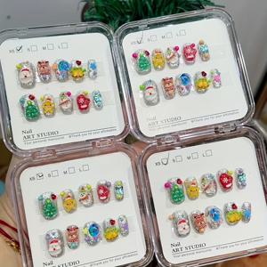 TEMU 10개 수제 짧은 프레스온 네일 크리스마스 테마 크리스마스 트리 눈사람 장갑 로스 롤리팝 벨 액세서리 분리 가능한 네일, 휴일 착용 파티 크리스마스 네일 아트 휴일 선물 생일 선물 크리스마스 선물, 짧은 네일 팁, 크리스마스 네일